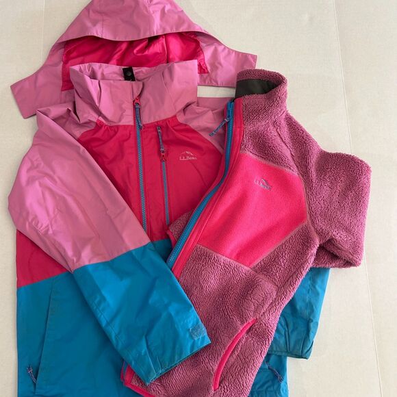 L.L. BEAN, Kid's Fleece Lined 3 in 1 Jacket in Pink, Blue Colorblock, sz 10-12 - Picture 3 of 14